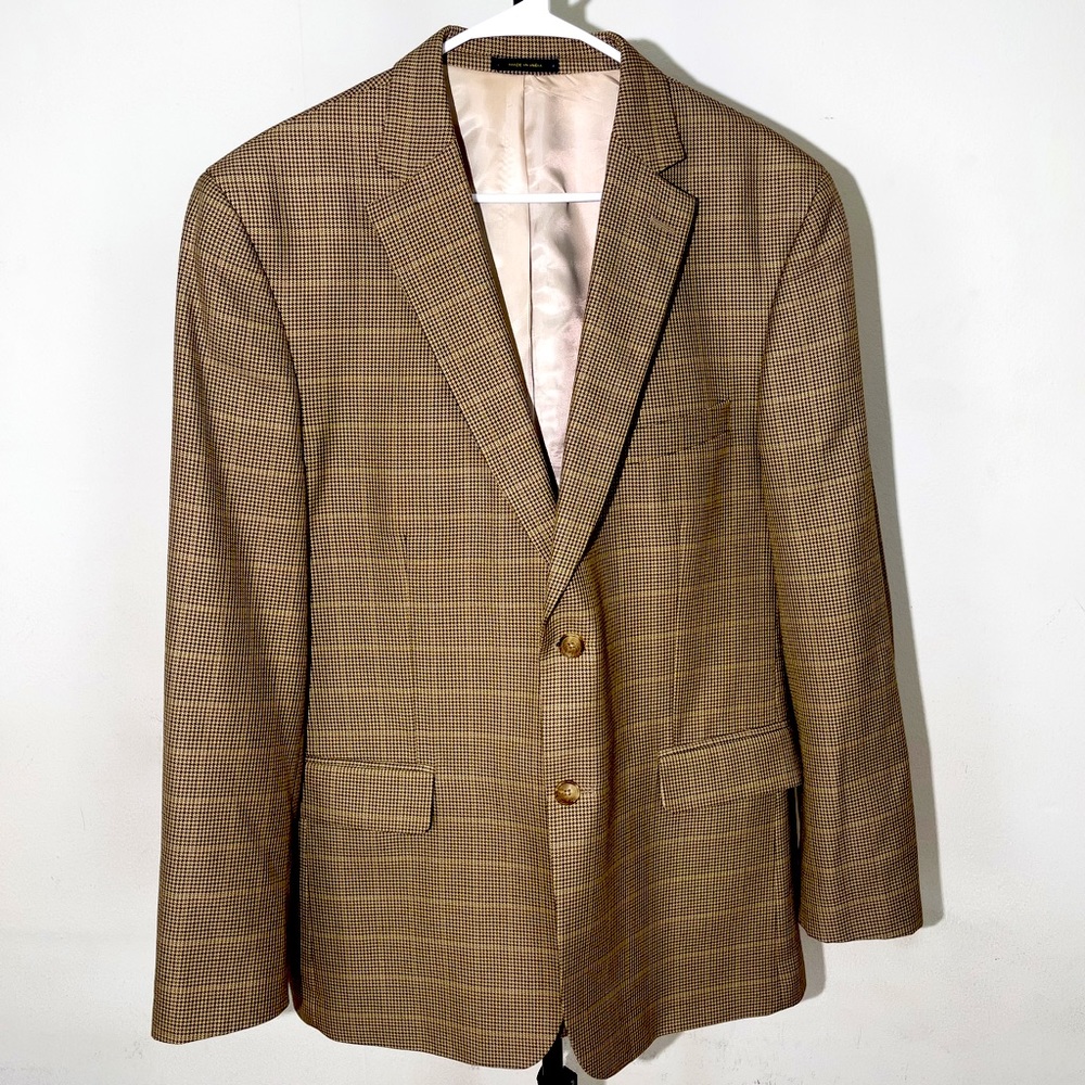 Club Room 42R Tan Single Breasted Small Houndstooth Men’s Two Button Suit Jacket